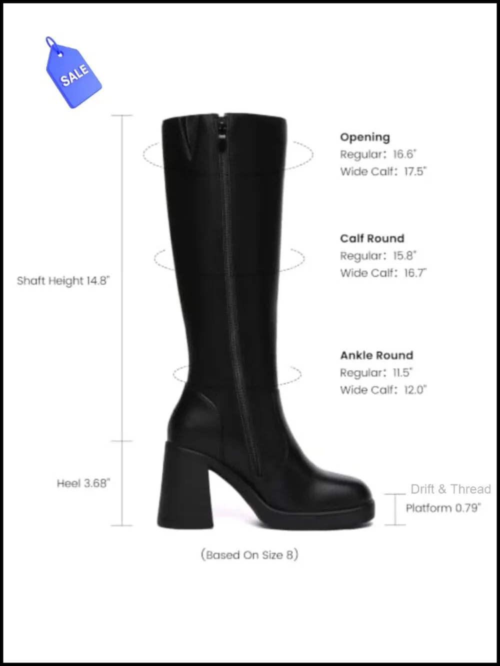 Knee High Boots Women Wide Calf Platform Boots with Side Zipper